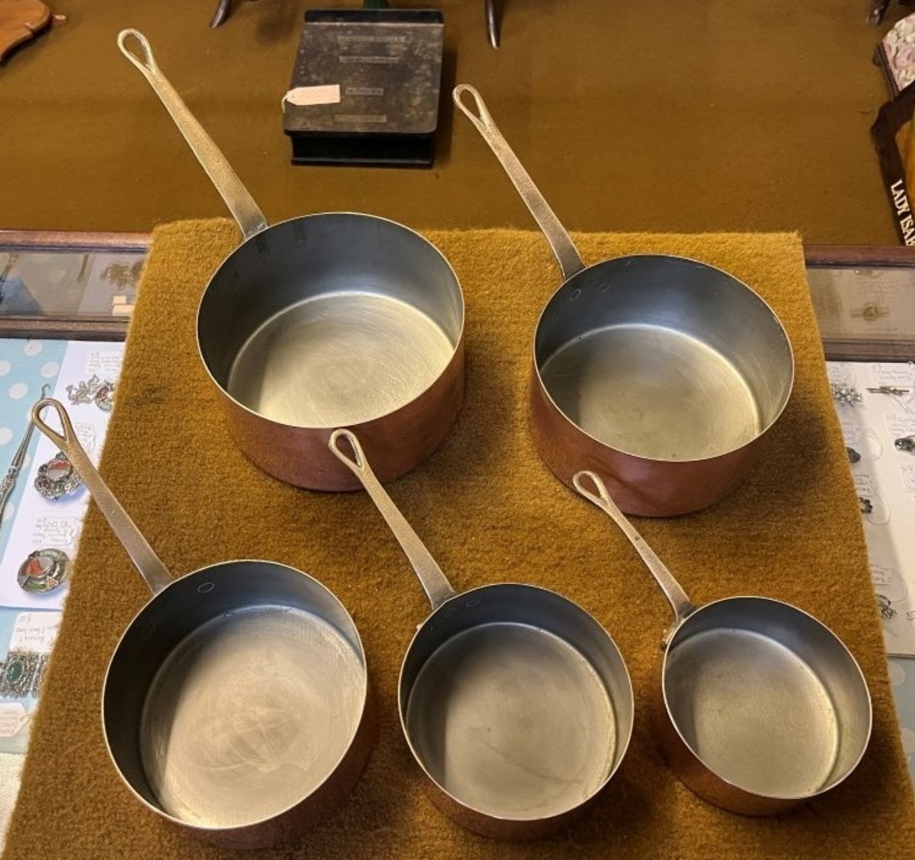 Vintage Set of 5 French Copper Cooking Pots