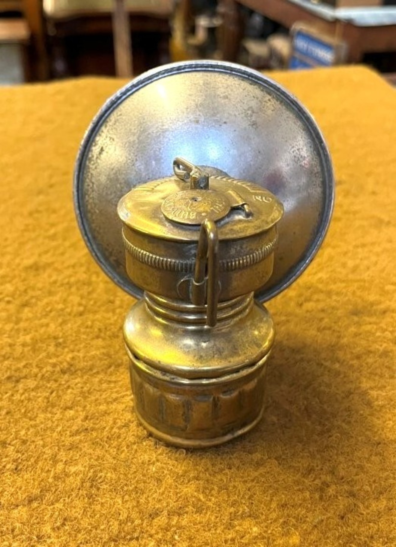 Antique Butterfly Trade Mark Brass Carbide Miners Lamp