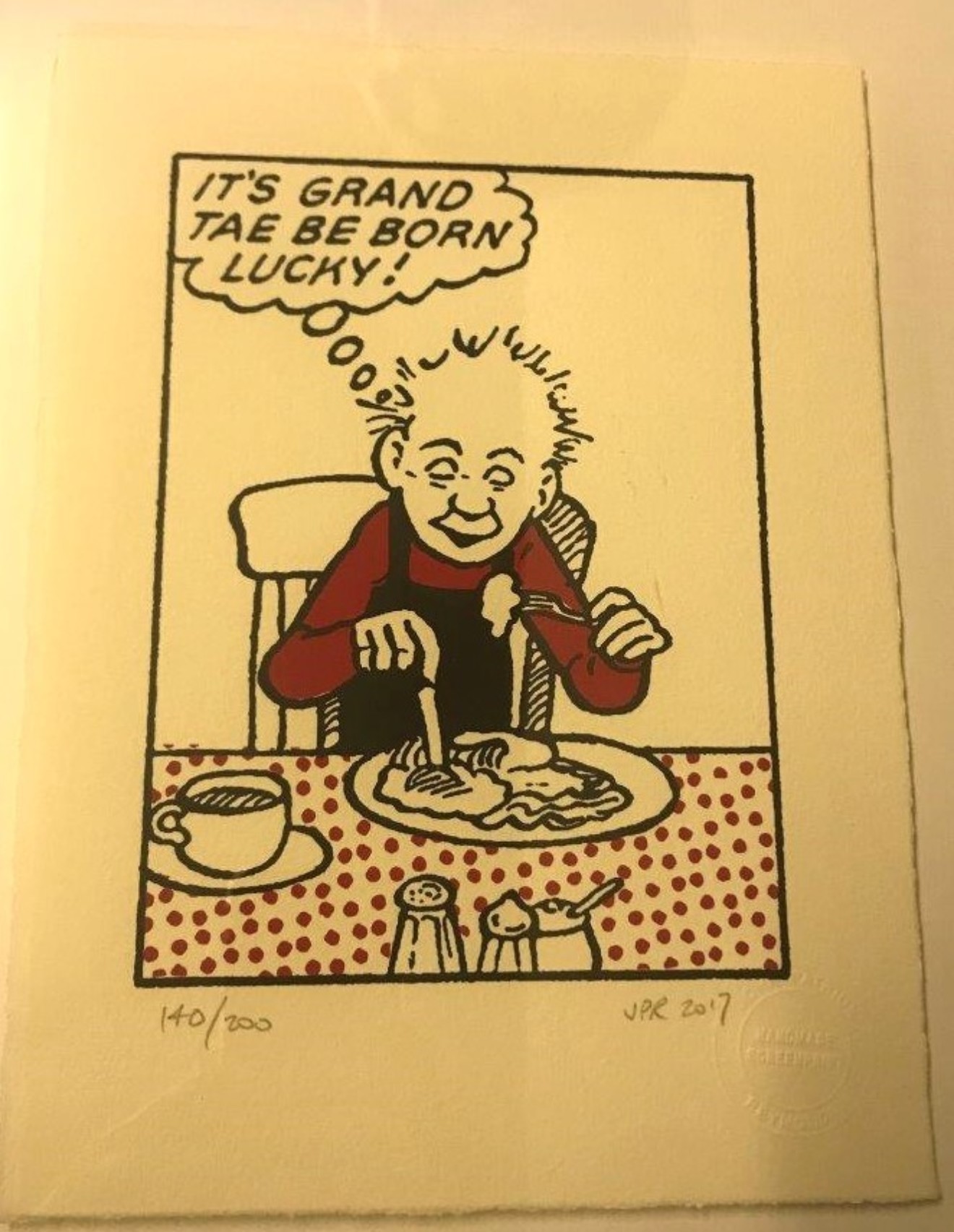 "Oor Wullie" Limited Edition Hand-Made Cotton Paper Screen Print by John Patrick Reynolds EAS Studios Dundee