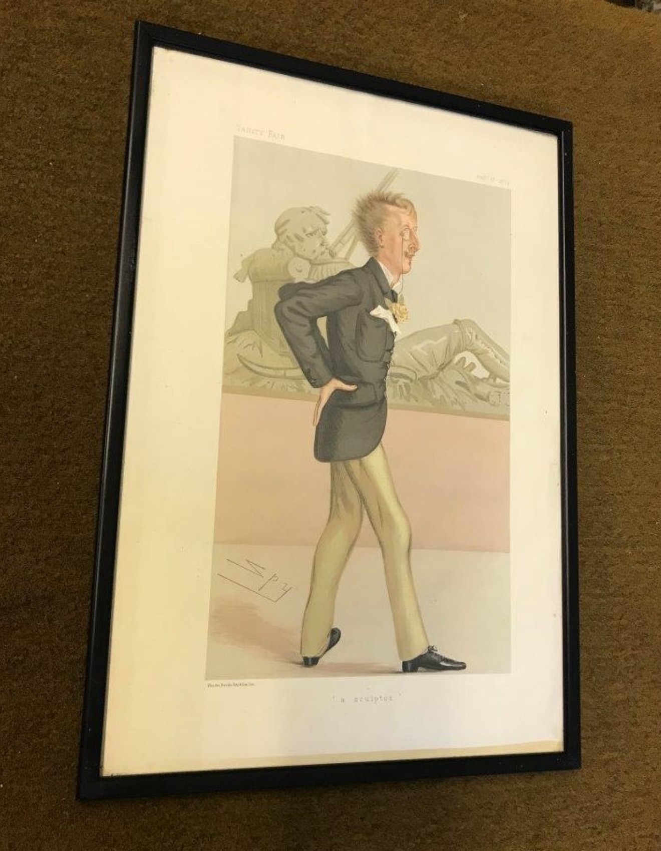 Victorian Framed Vanity Fair SPY Lithograph of Lord Ronald Charles Sutherland-Leveson-Gower "The Sculptor"