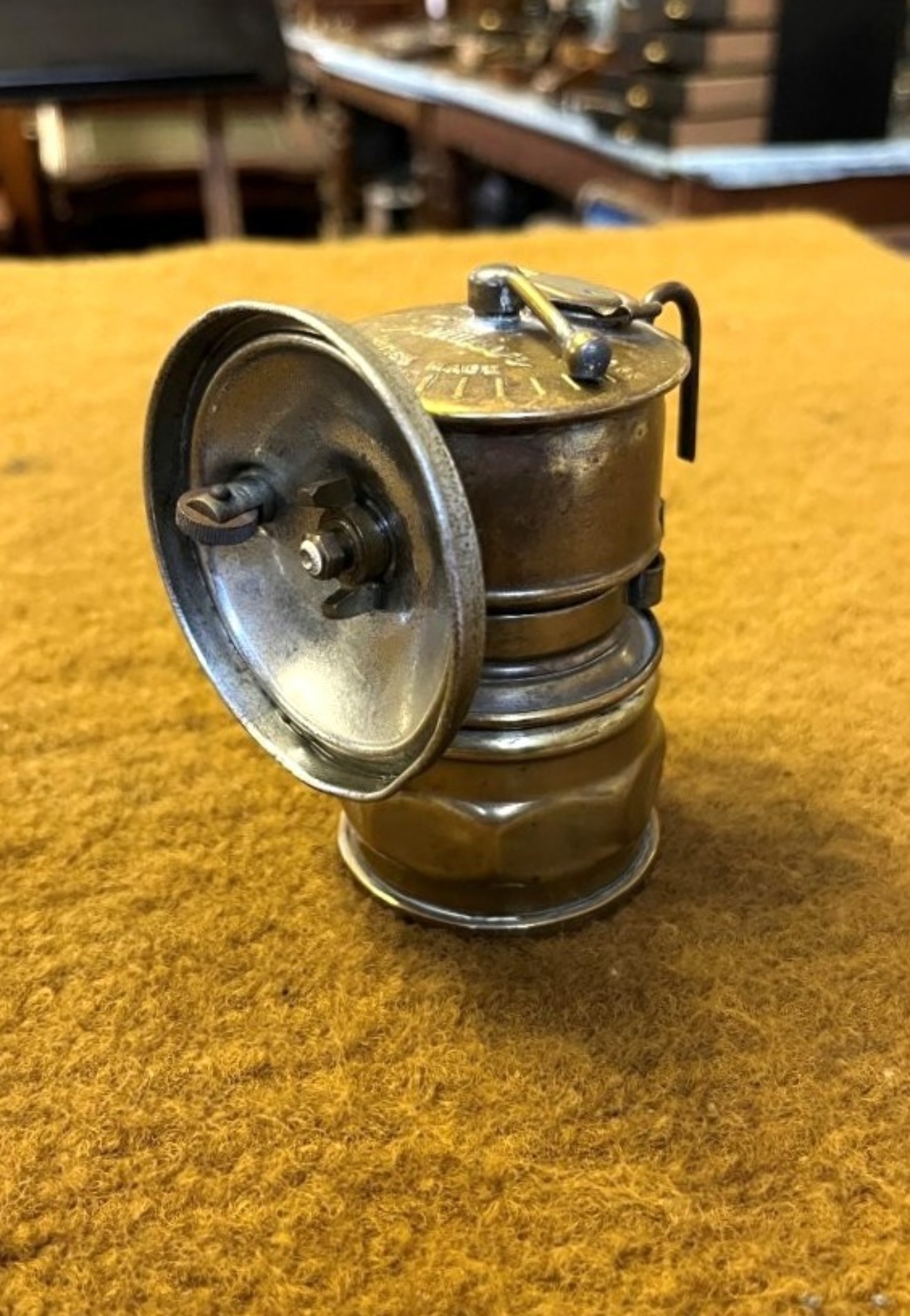 Antique Premier British Made Brass Carbide Miners Lamp Made by The Premier Lamp & Eng Co Ltd Leeds