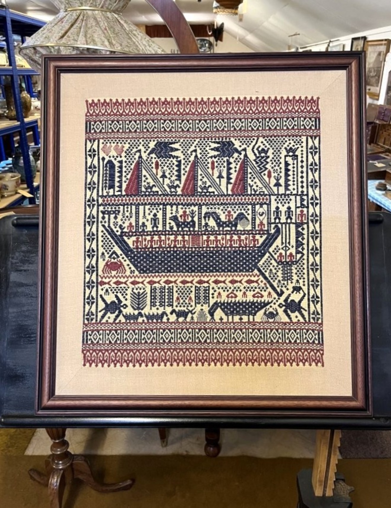 Vintage Indonesian Tampan Pasisir "Ship Cloths" Framed Tapestry