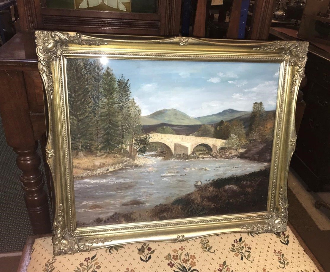 Painting The Auld Brig O Dee by Artist P Lewis