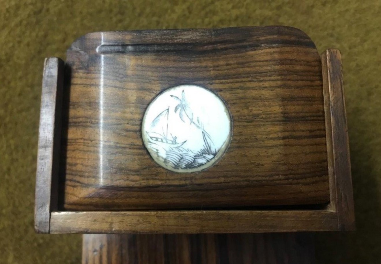 Vintage Pecking Bird Cigarette Dispenser Inlaid Rosewood Box