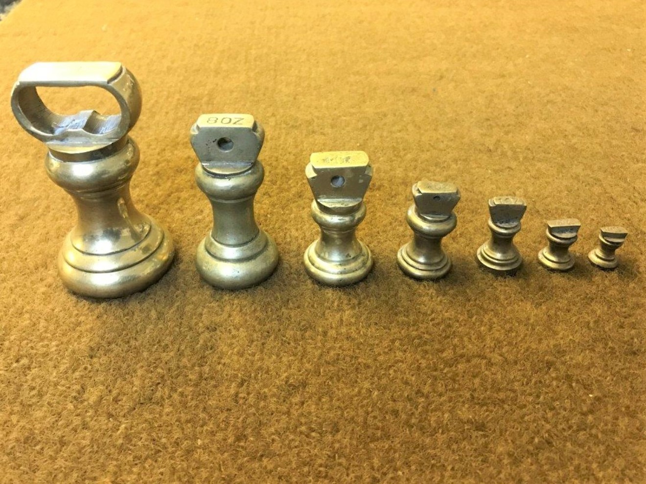 Set of 7 Brass Weights 1/4 Oz to 1 Lb