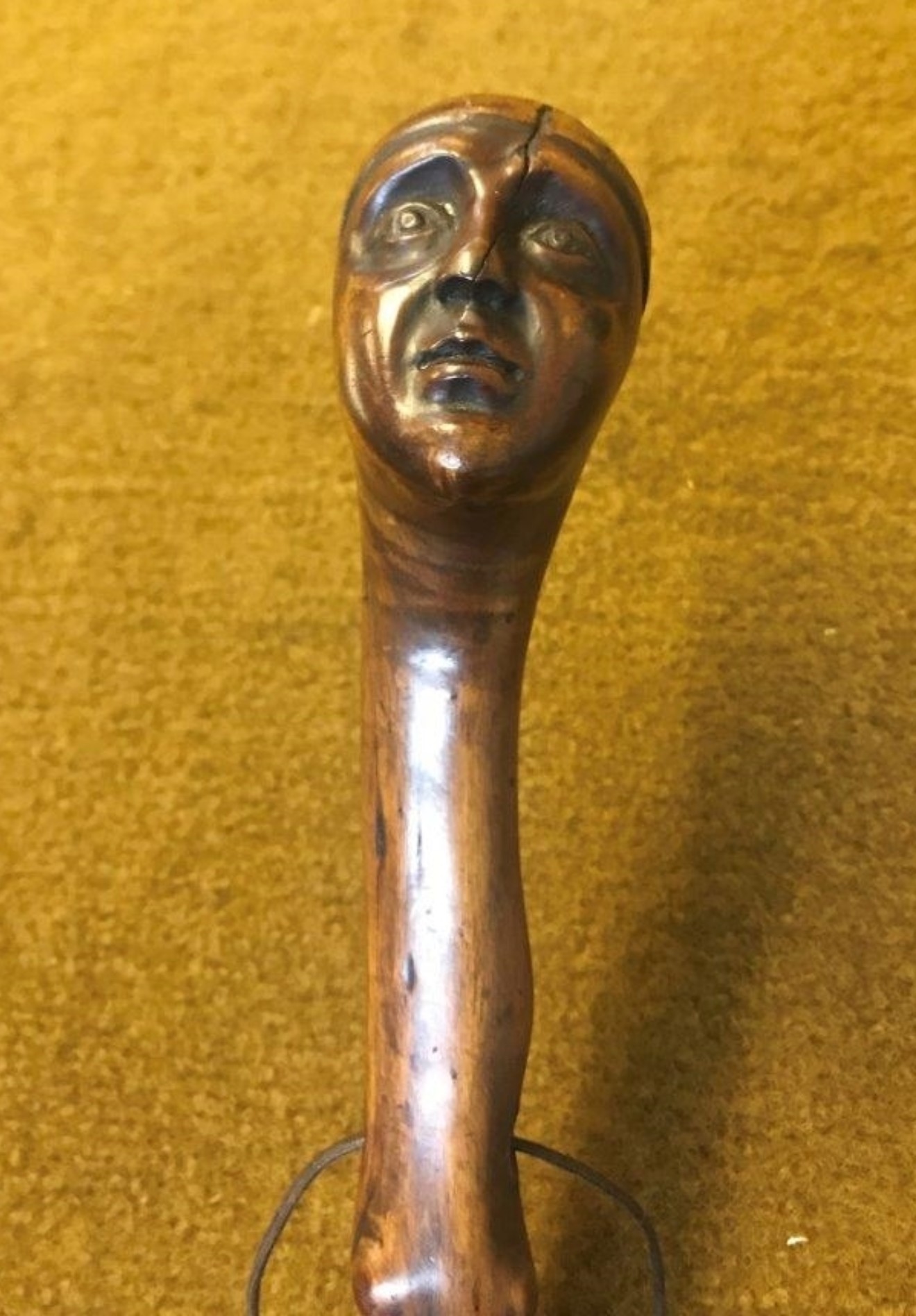 Antique Carved Blackthorn Walking Stick in the shape of a Face