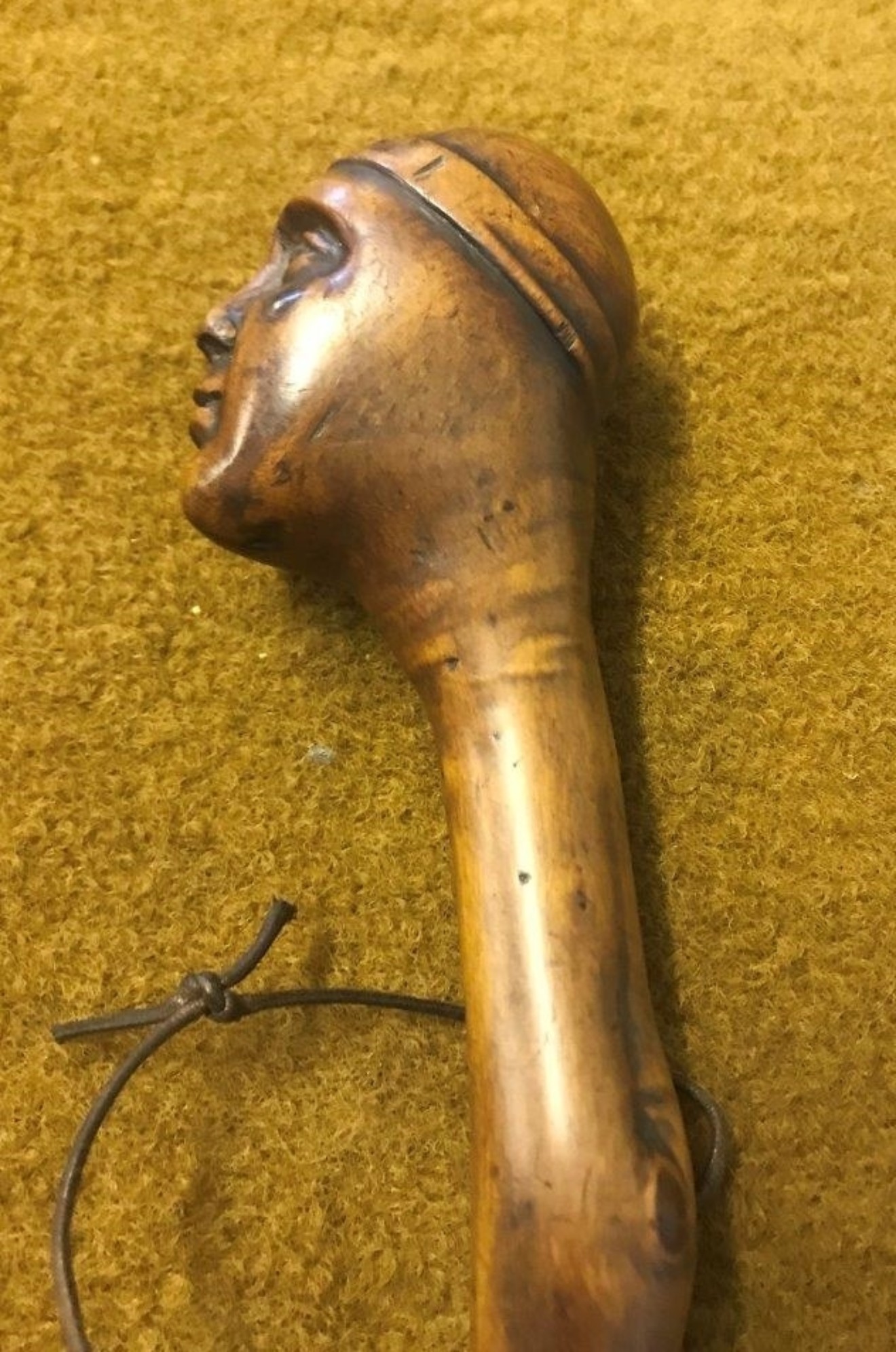 Antique Carved Blackthorn Walking Stick in the shape of a Face