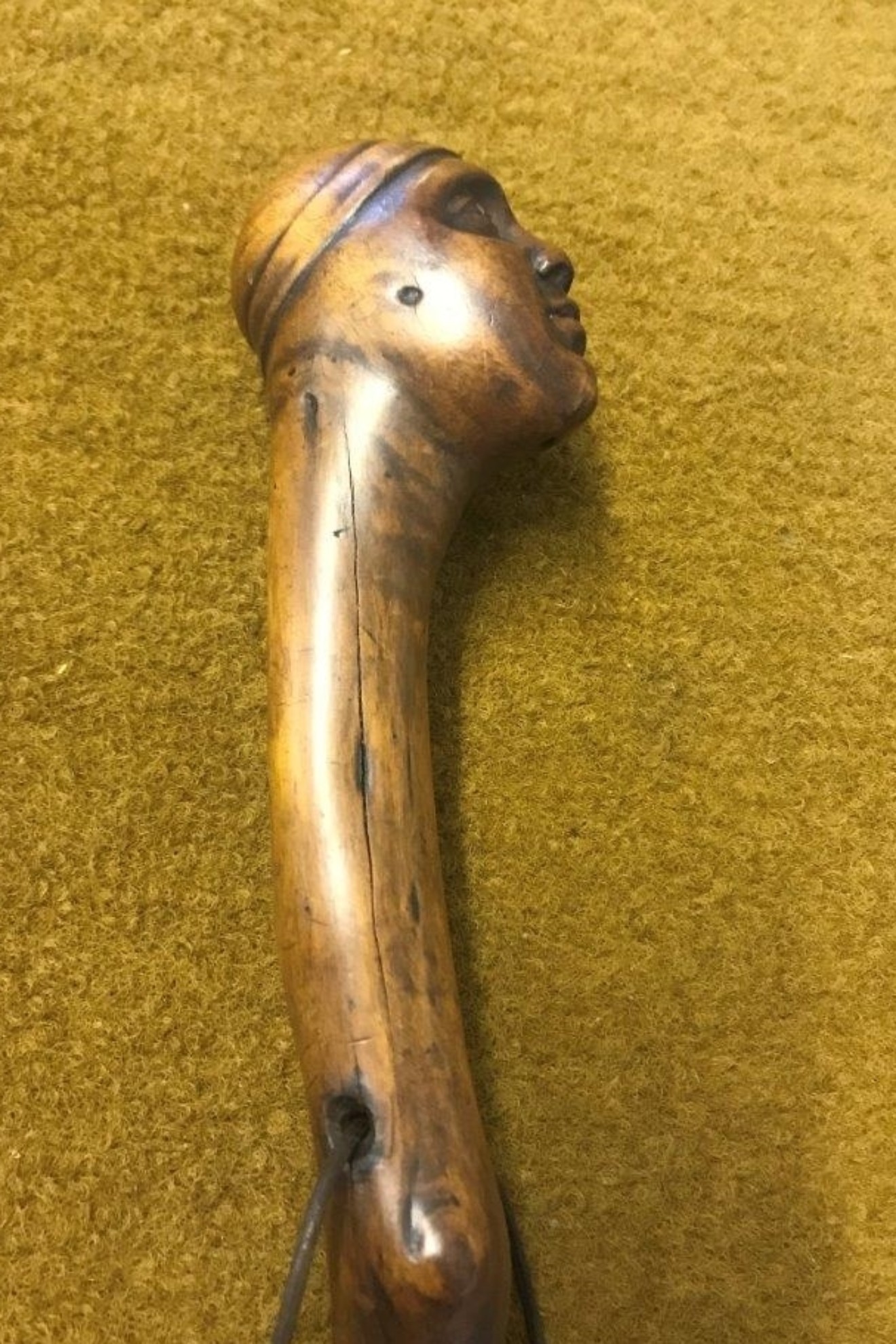 Antique Carved Blackthorn Walking Stick in the shape of a Face