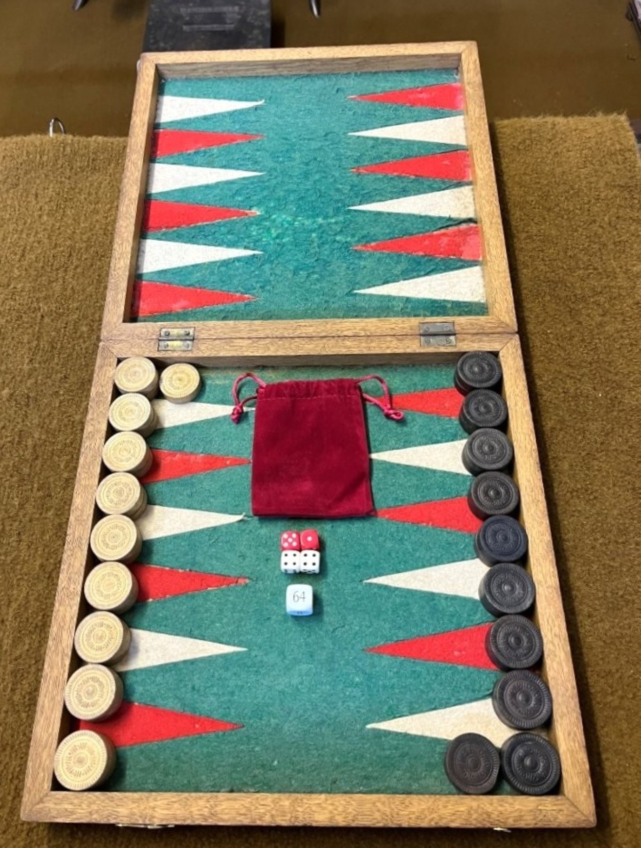 Vintage Backgammon / Draughts Set in Wooden Case
