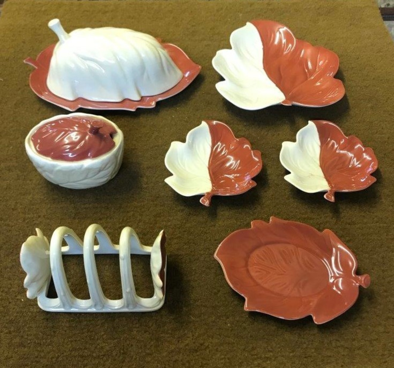 Vintage Carlton Ware Breakfast Condiment Set Australian Design Leaf Pattern