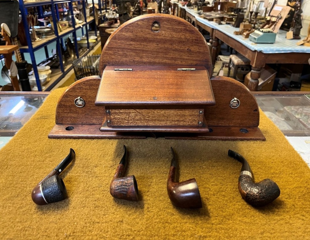 Vintage Mahogany Wall Hanging Pipe Rack