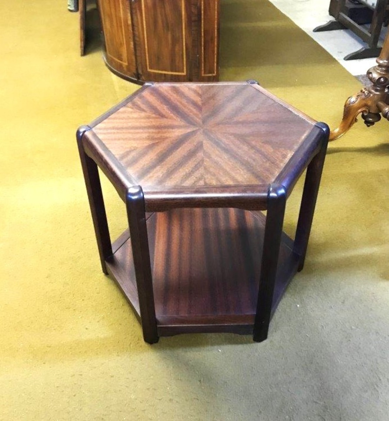 Vintage Teak Hexagonal Sunburst Occasional Table