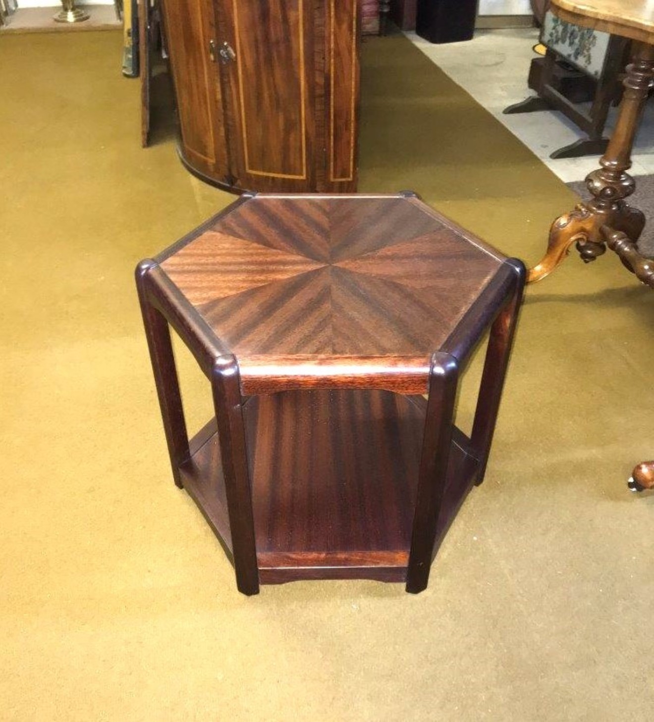 Vintage Teak Hexagonal Sunburst Occasional Table