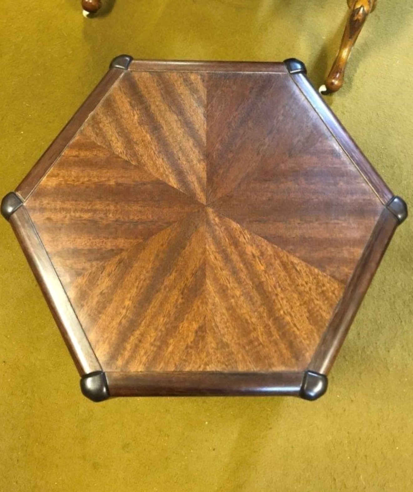 Vintage Teak Hexagonal Sunburst Occasional Table