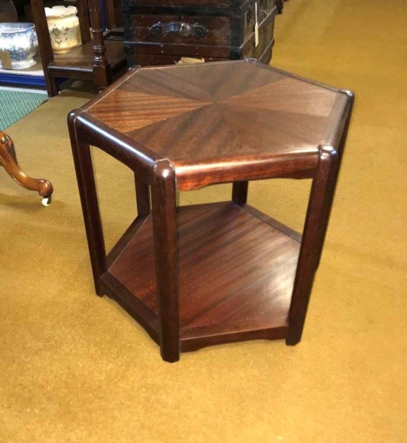 Vintage Teak Hexagonal Sunburst Occasional Table