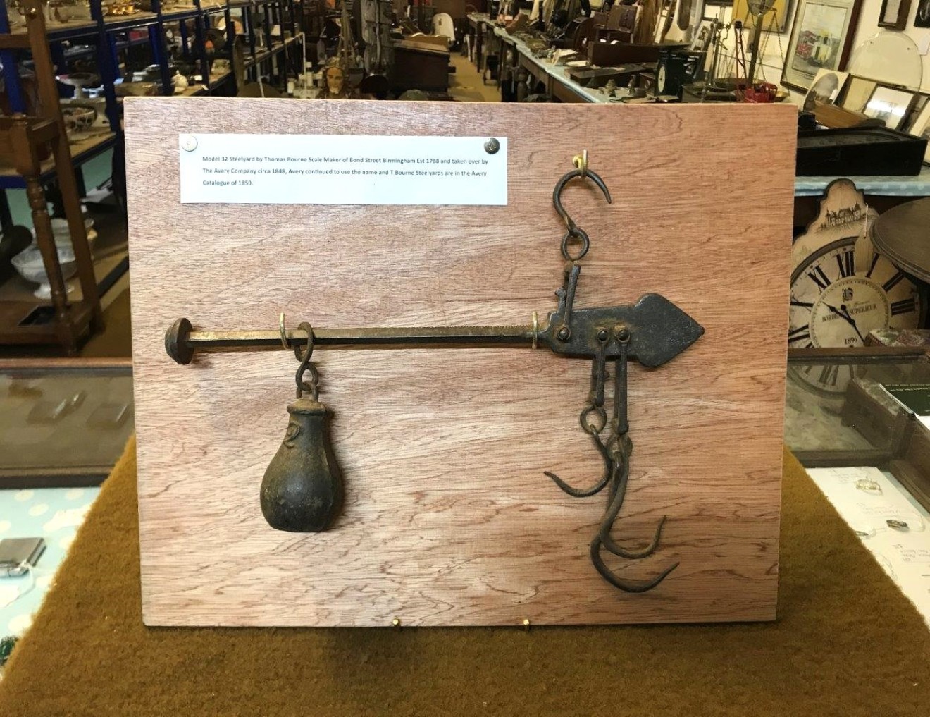 Antique Steelyard / PeaScale Weighing Apparatus Marked T Bourne 32 for Thomas Bourne Birmingham Scale Beam Maker Circa 1830s