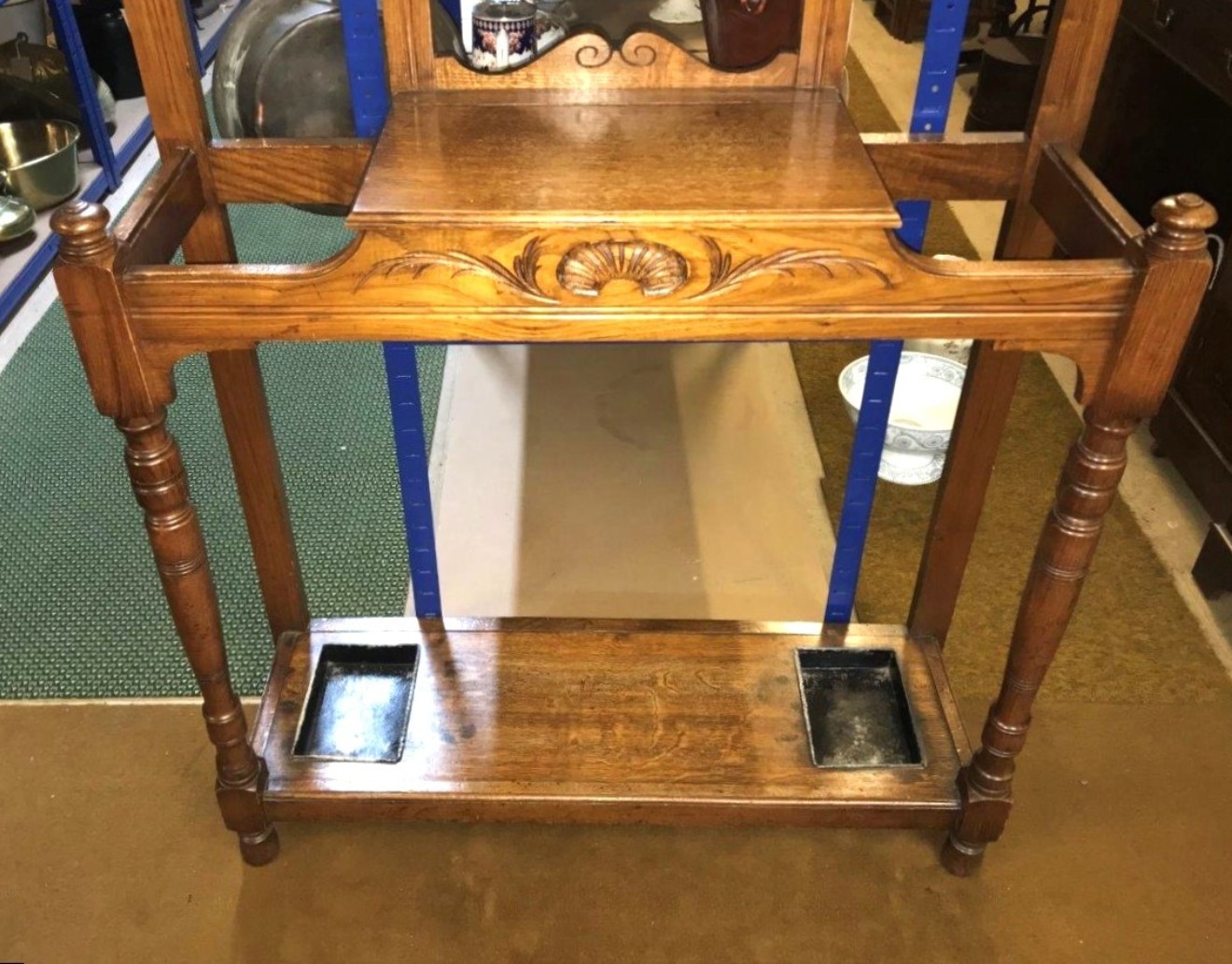 Antique Arts and Crafts Oak Mirrored Hall Stand