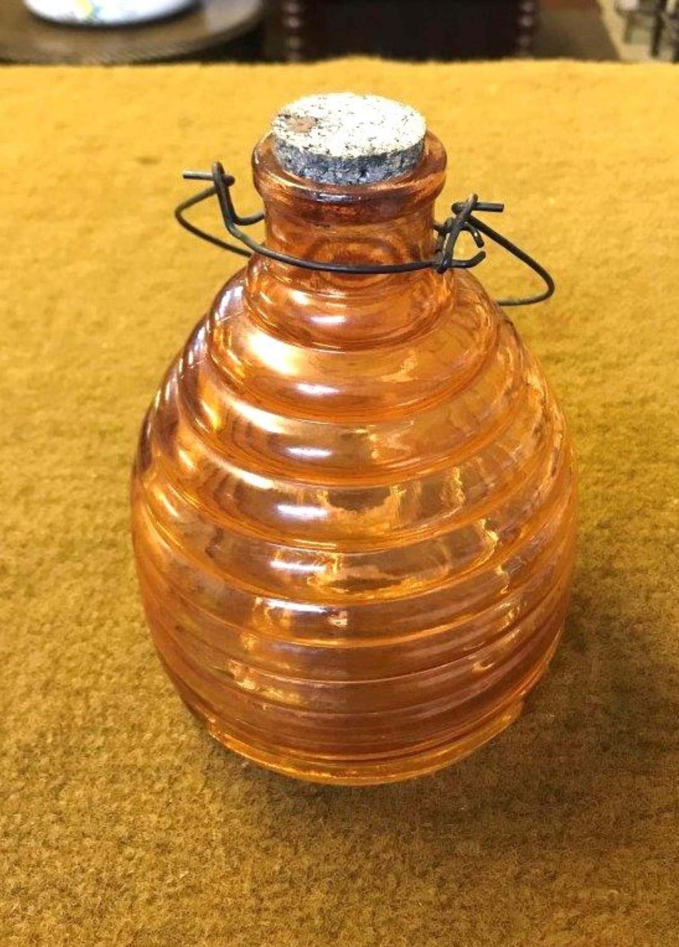 Vintage Bee Hive Shaped Hanging Fly / Wasp Catcher Light Pink Ribbed Glass