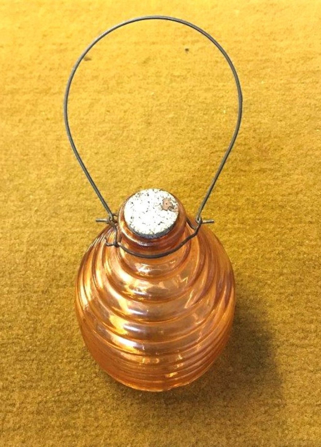 Vintage Bee Hive Shaped Hanging Fly / Wasp Catcher Light Pink Ribbed Glass