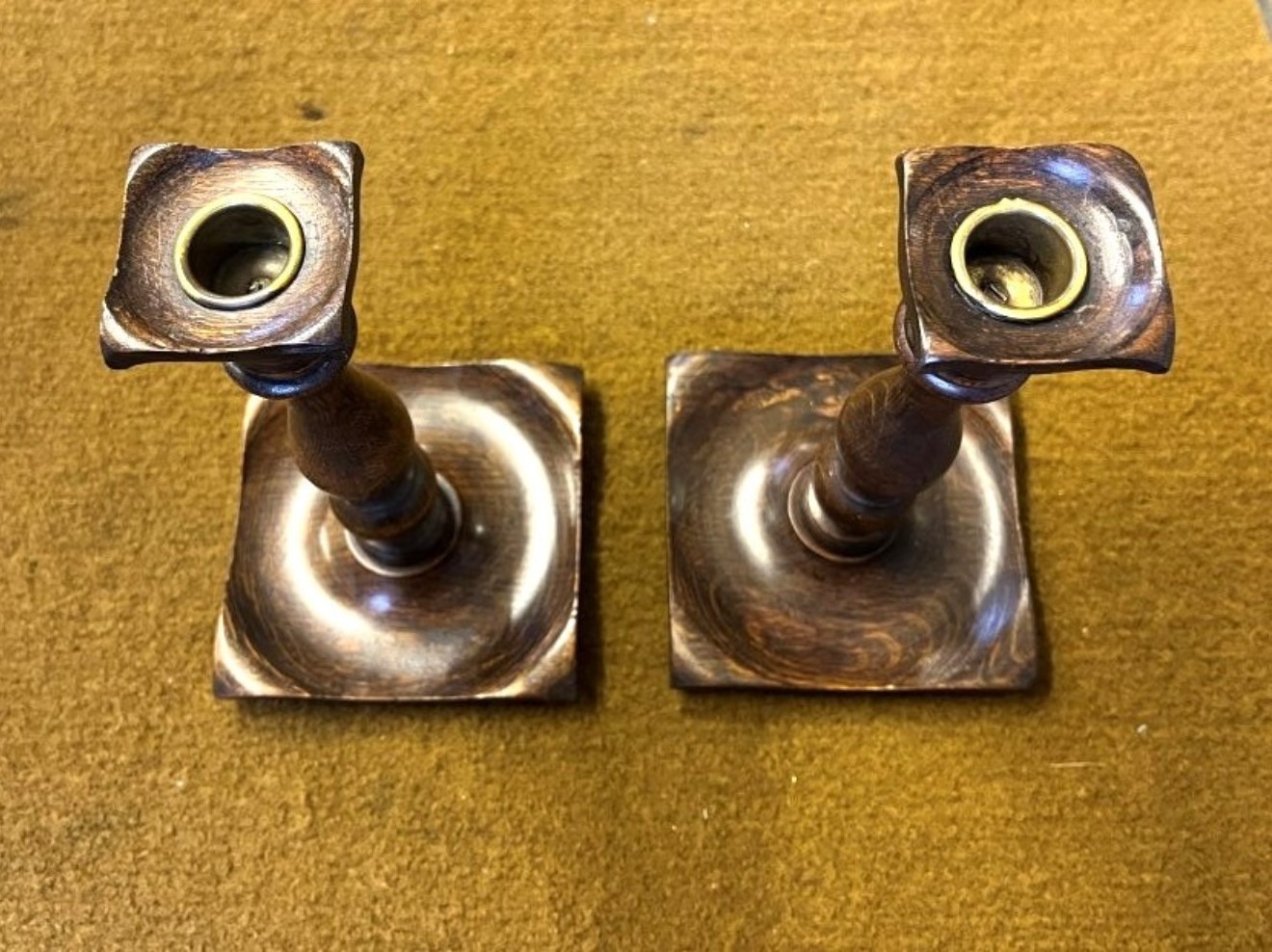 Antique Pair of Oak Arts & Crafts Candle Sticks