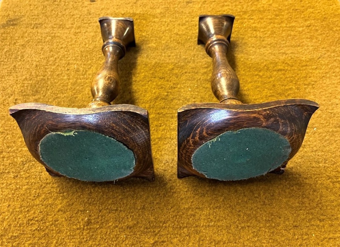 Antique Pair of Oak Arts & Crafts Candle Sticks