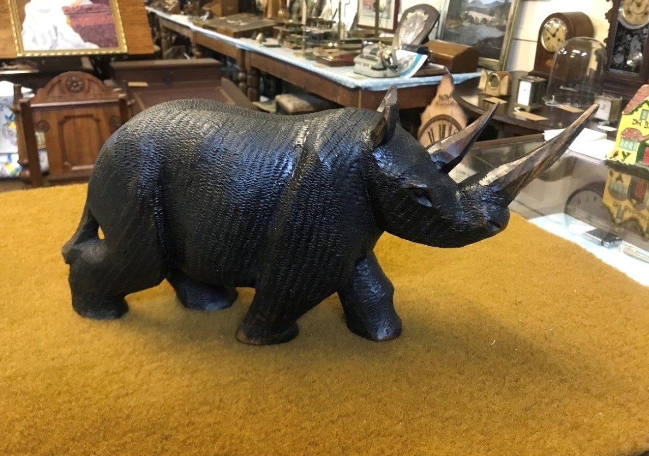 Vintage Pair of Carved Iron Wood Rhinoceros