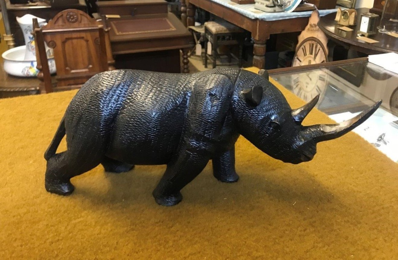 Vintage Pair of Carved Iron Wood Rhinoceros