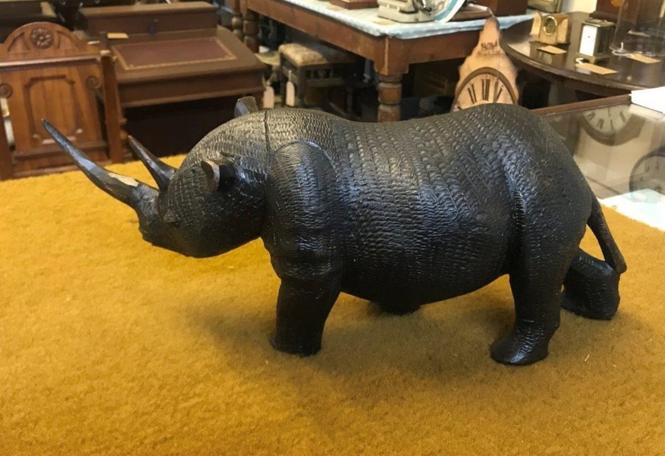 Vintage Pair of Carved Iron Wood Rhinoceros