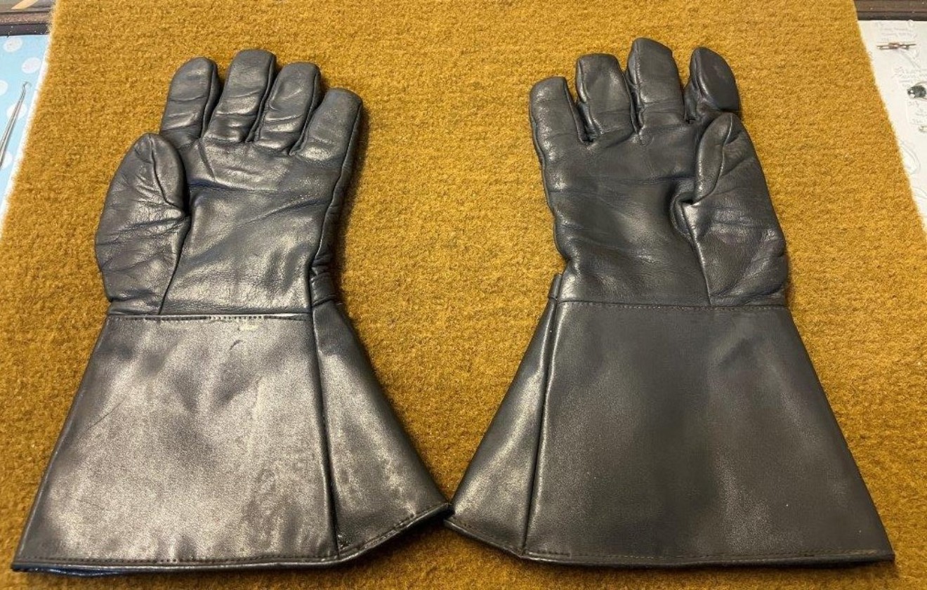 Vintage Motorcycle Gauntlets English Made Brand Black Leather Wool Lined