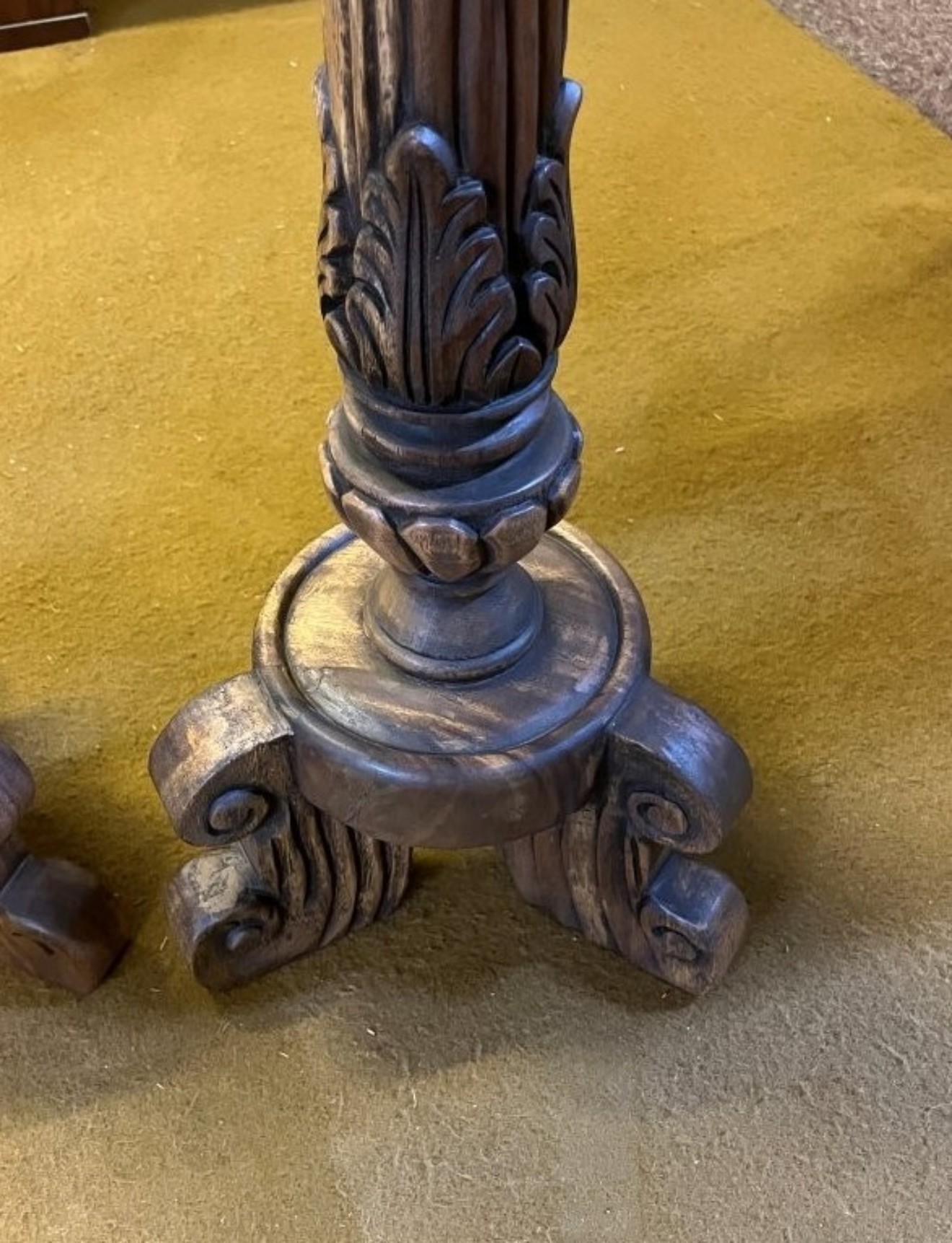 Antique Pair of Large Carved Wood Church Alter Pricket Candle Holders