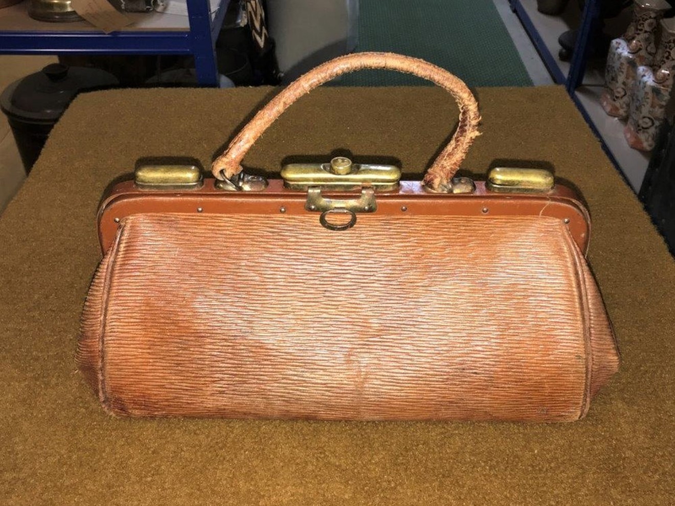 Antique French Brown Leather Gladstone Bag, Doctor / Midwife Bag