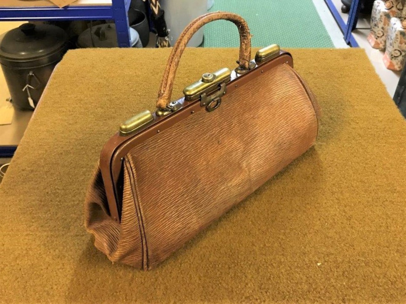 Antique French Brown Leather Gladstone Bag, Doctor / Midwife Bag