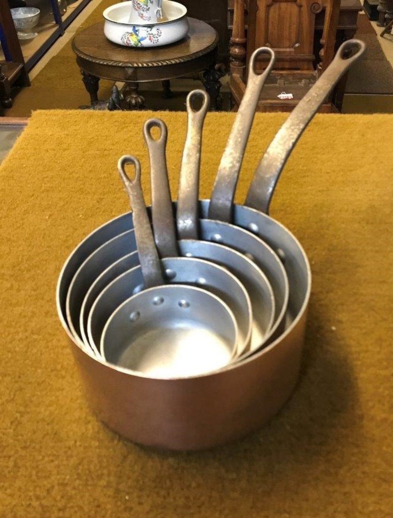 Vintage Set of 5 French Graduated Copper Cooking Pans