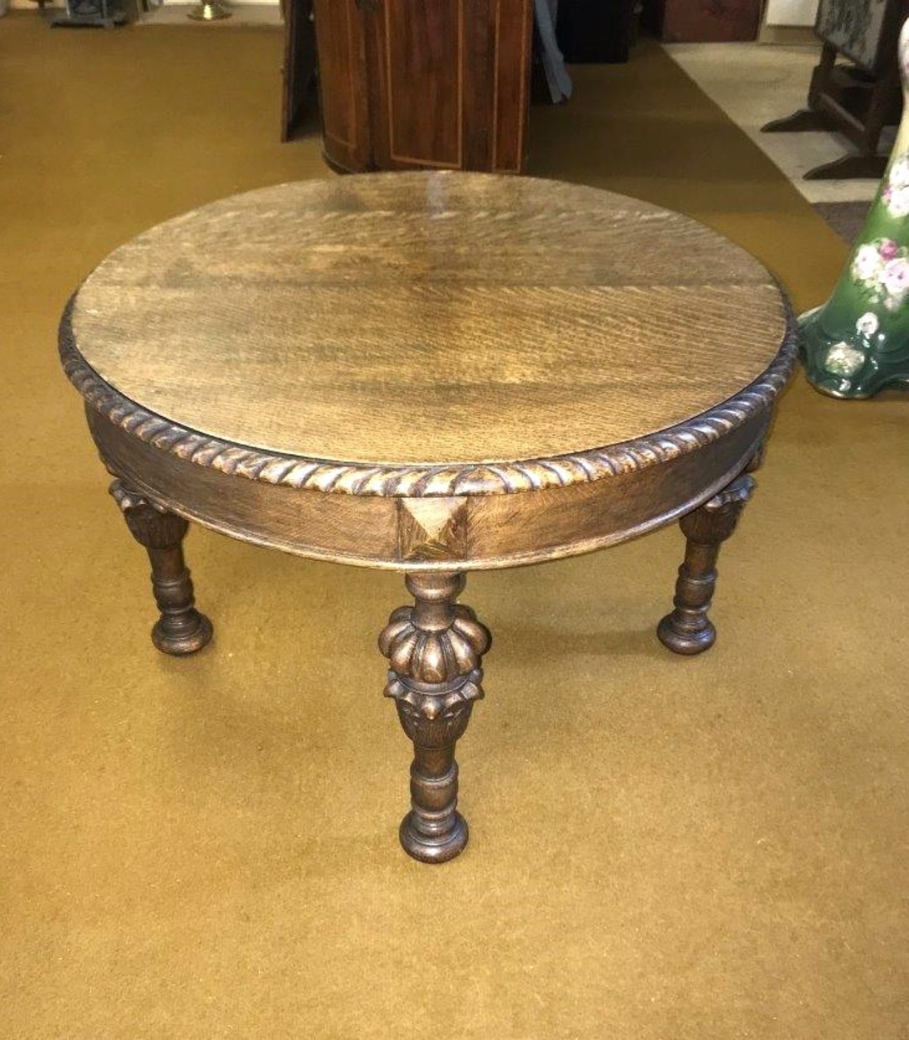 Antique Carved Oak Occasional / Coffee Table with Pineapple Carved Legs