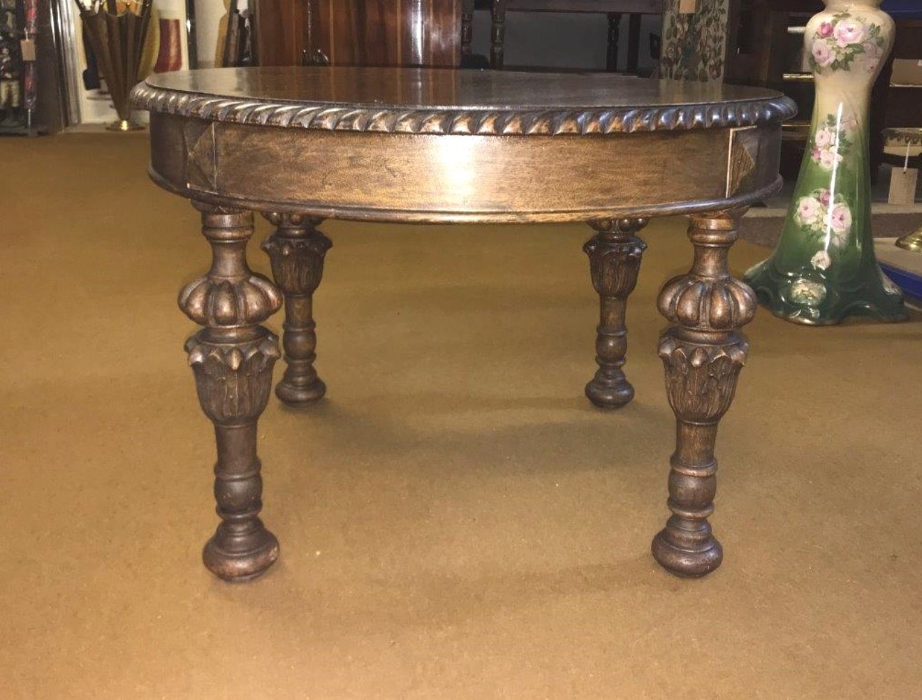 Antique Carved Oak Occasional / Coffee Table with Pineapple Carved Legs