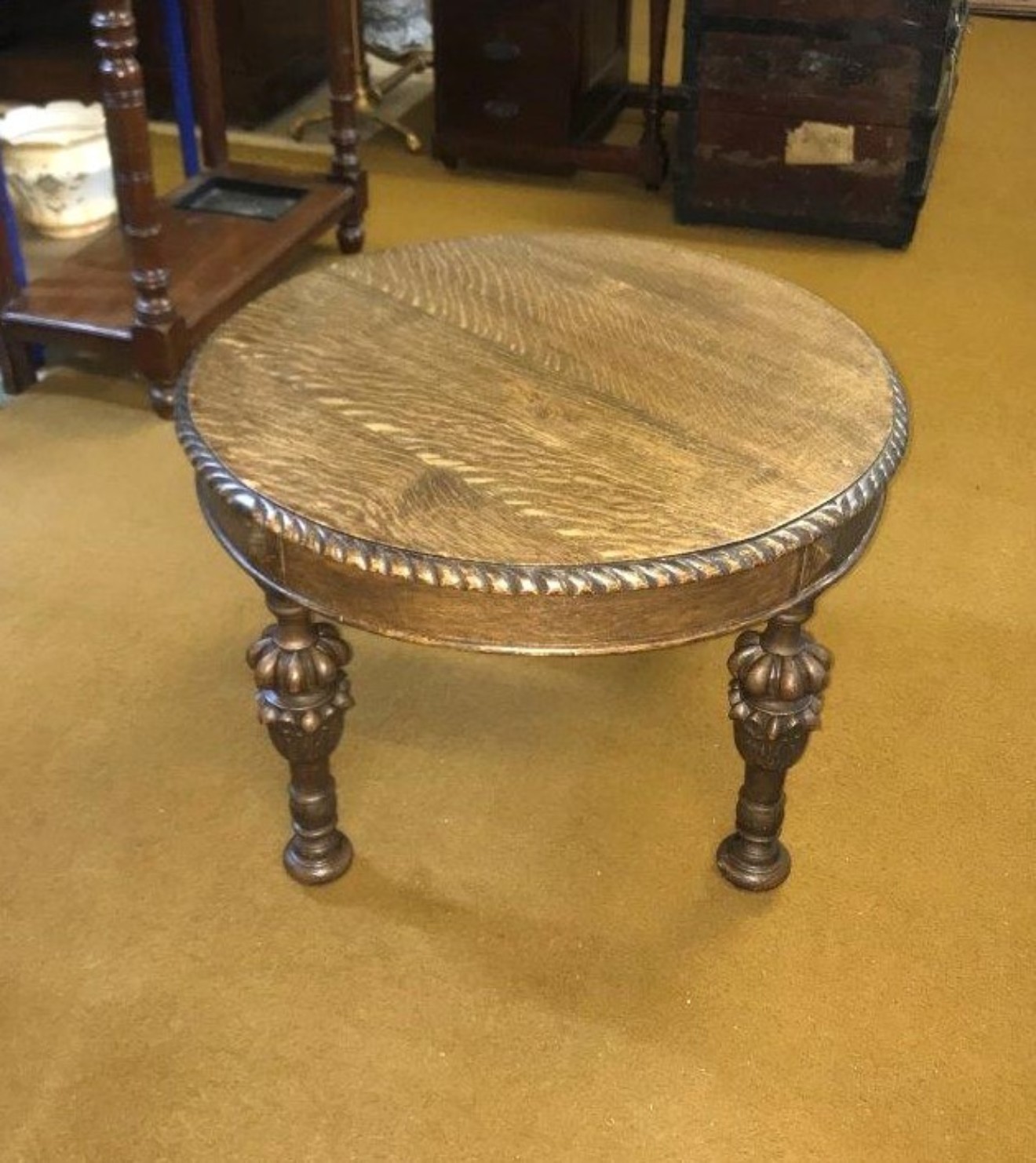 Antique Carved Oak Occasional / Coffee Table with Pineapple Carved Legs