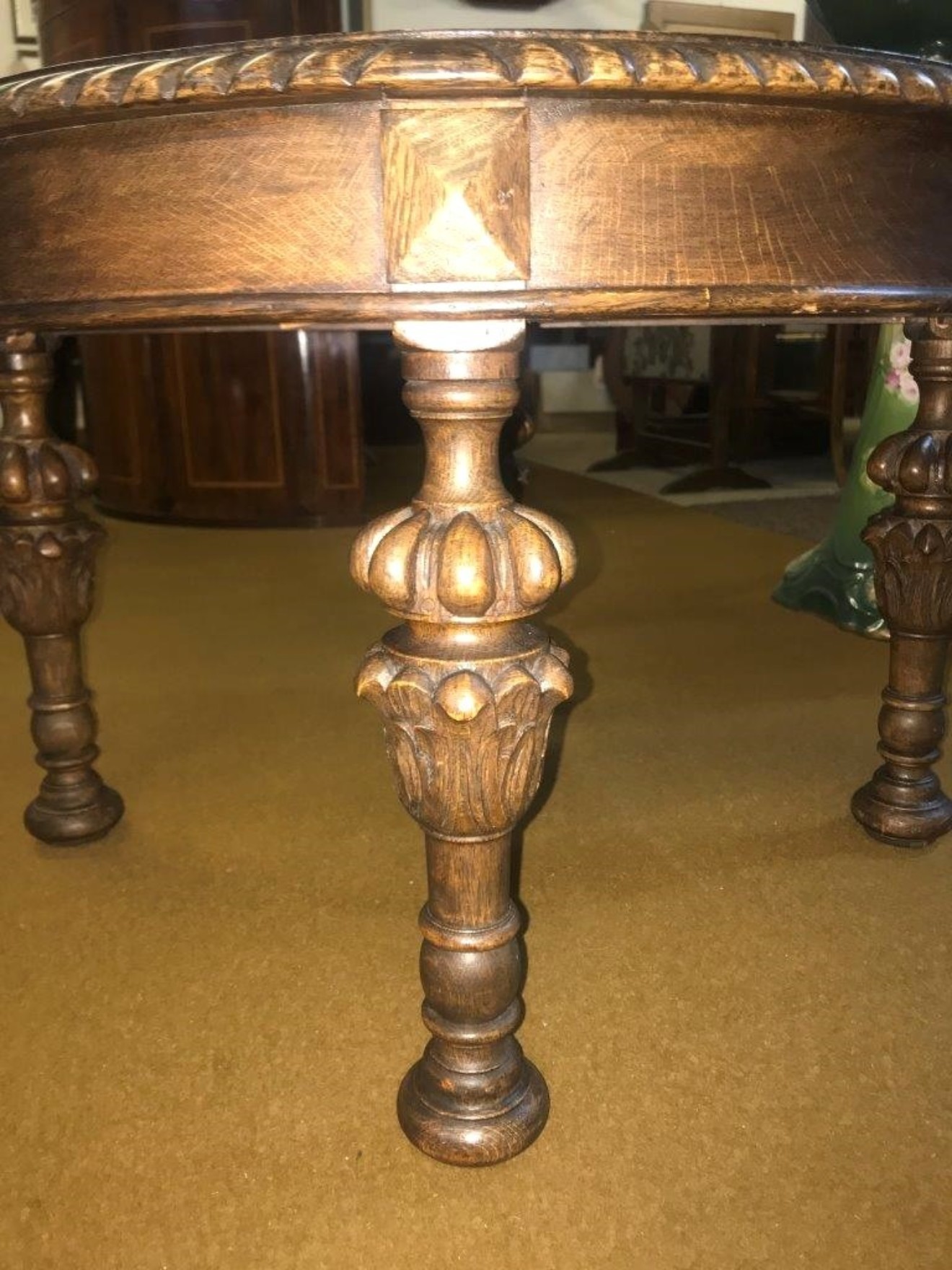 Antique Carved Oak Occasional / Coffee Table with Pineapple Carved Legs