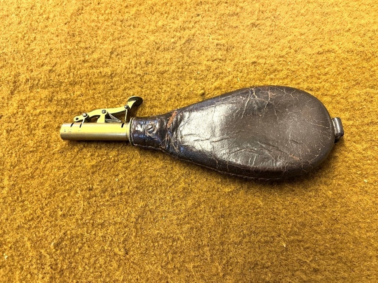 Antique Gun Powder Flask Leather and Brass