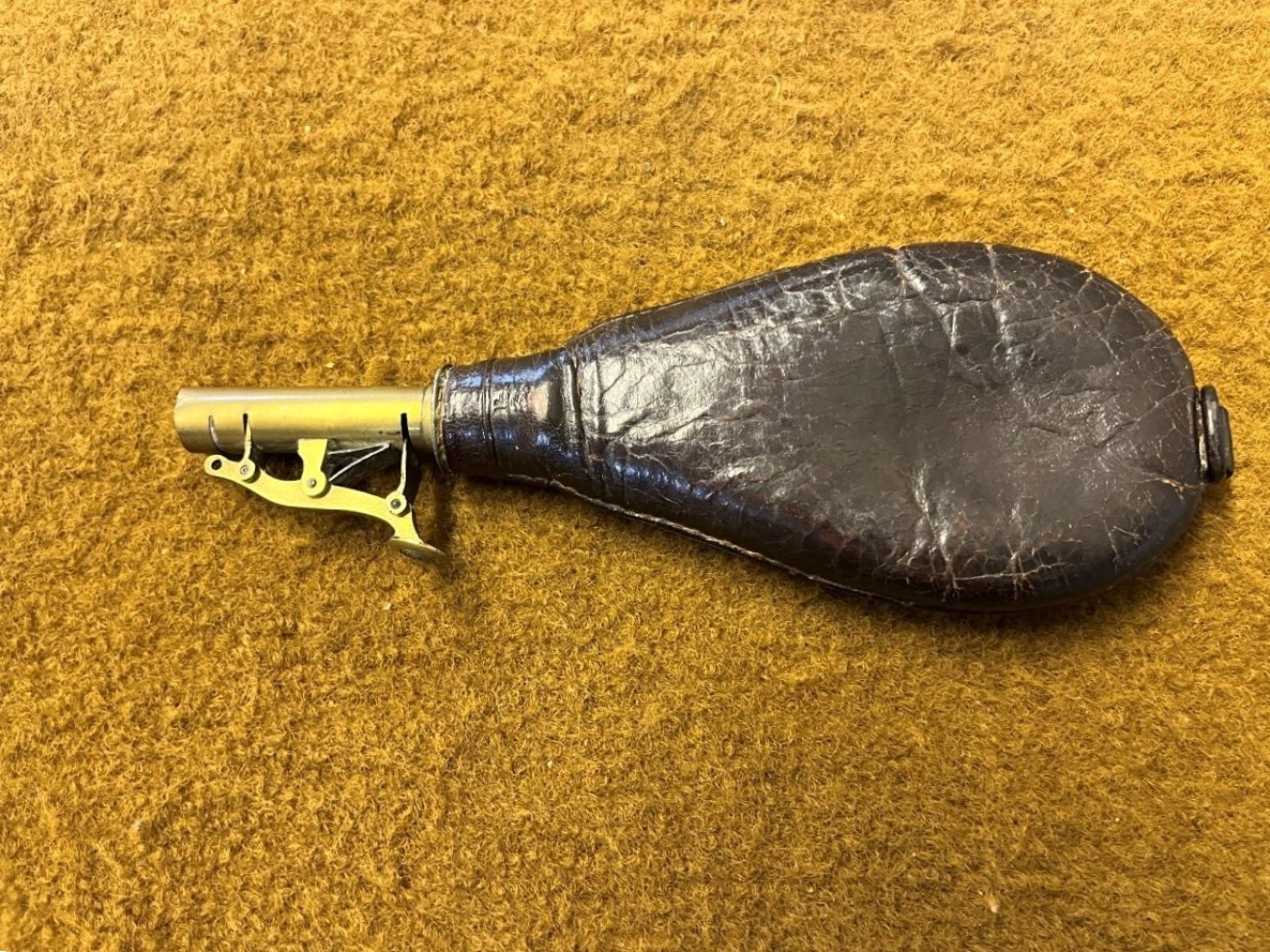 Antique Gun Powder Flask Leather and Brass