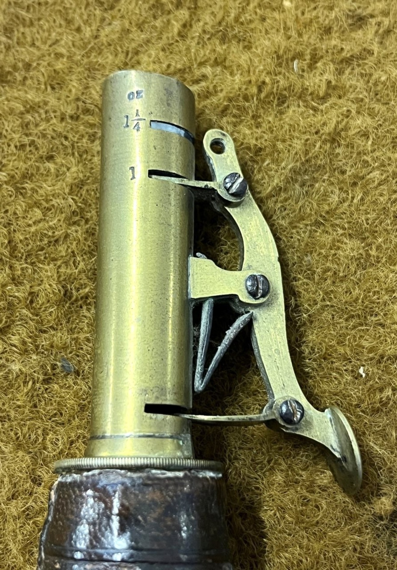 Antique Gun Powder Flask Leather and Brass