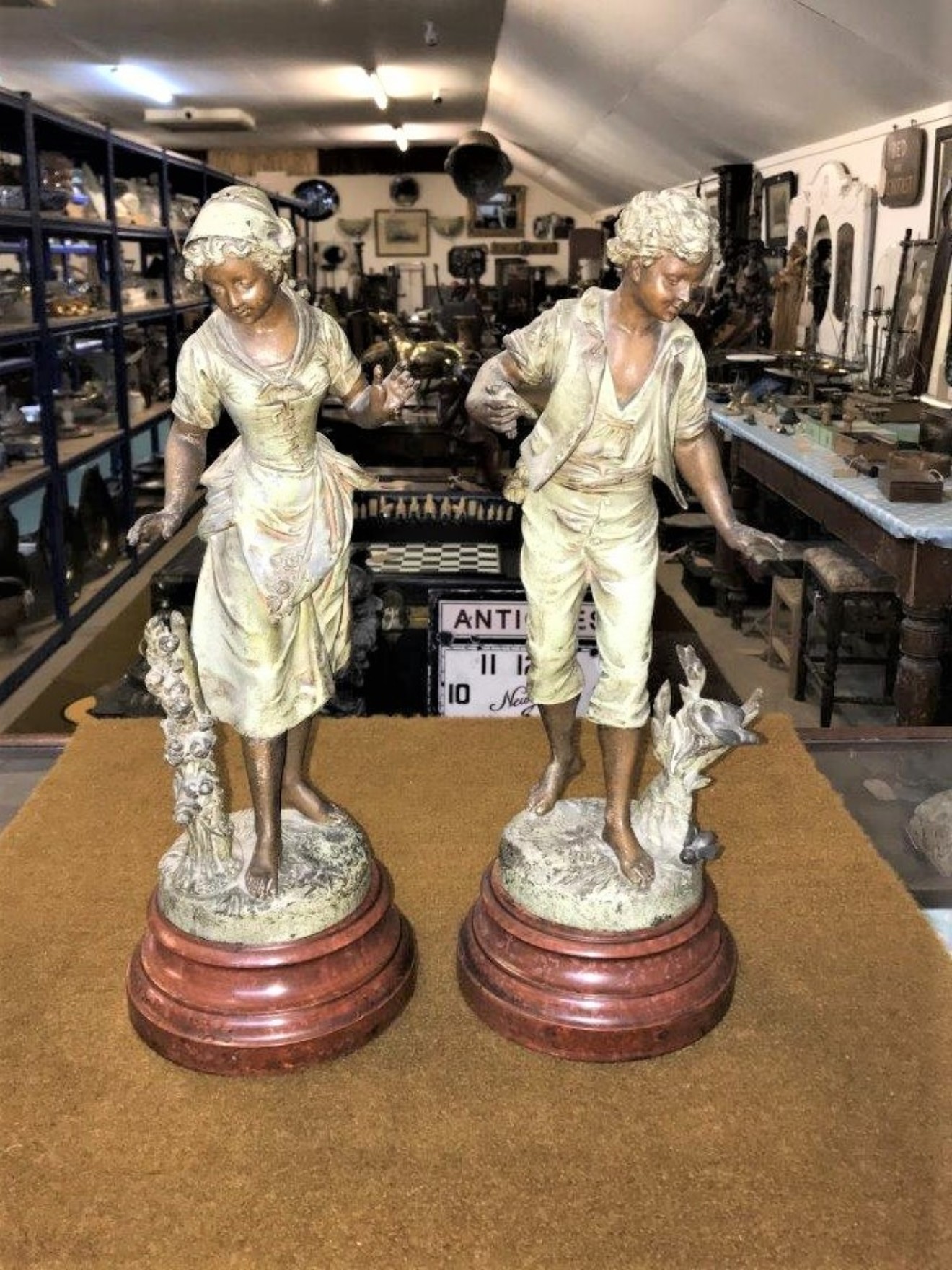 Pair of French Patinated Spelter Figures
