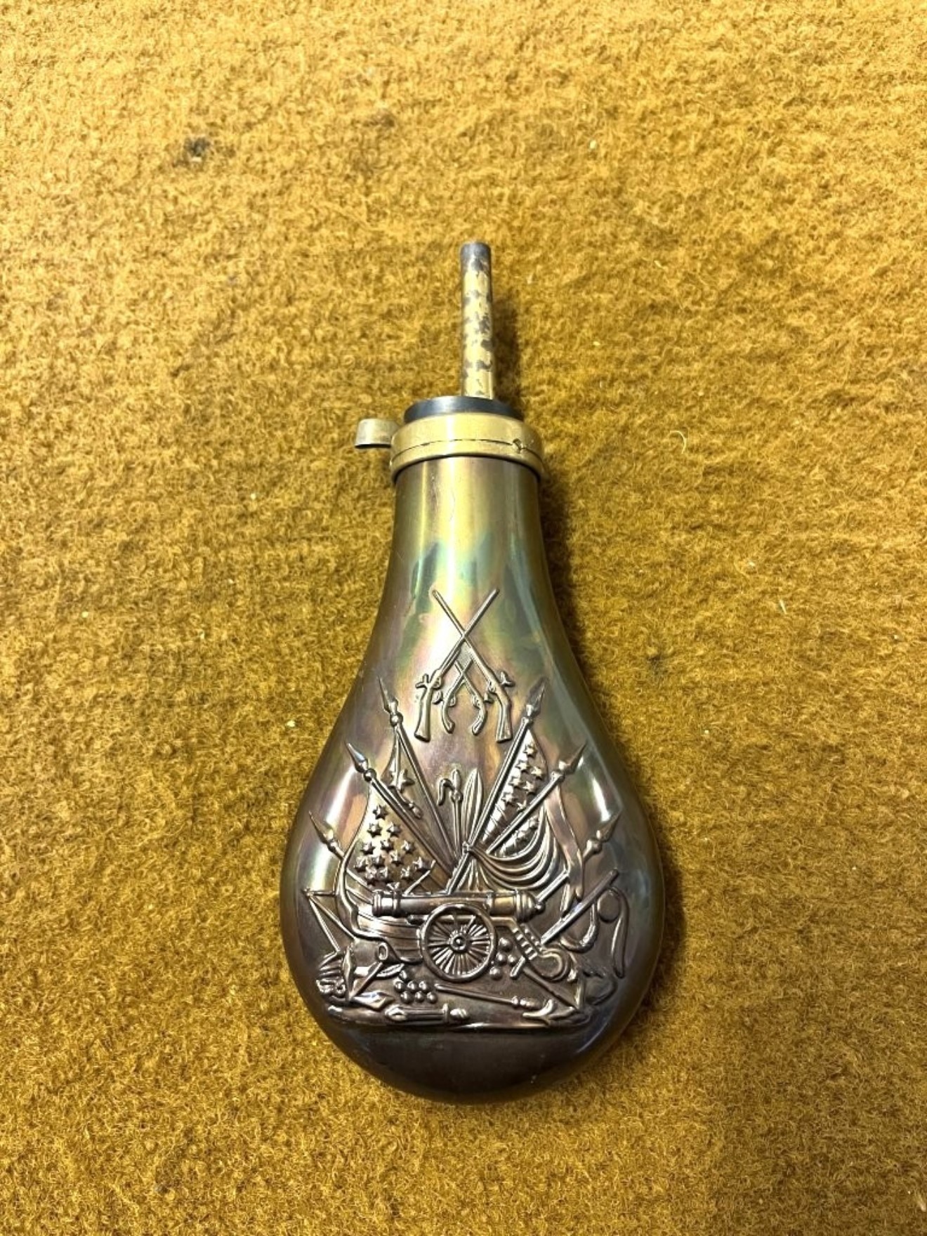 Antique Embossed Copper / Brass Shot Flask
