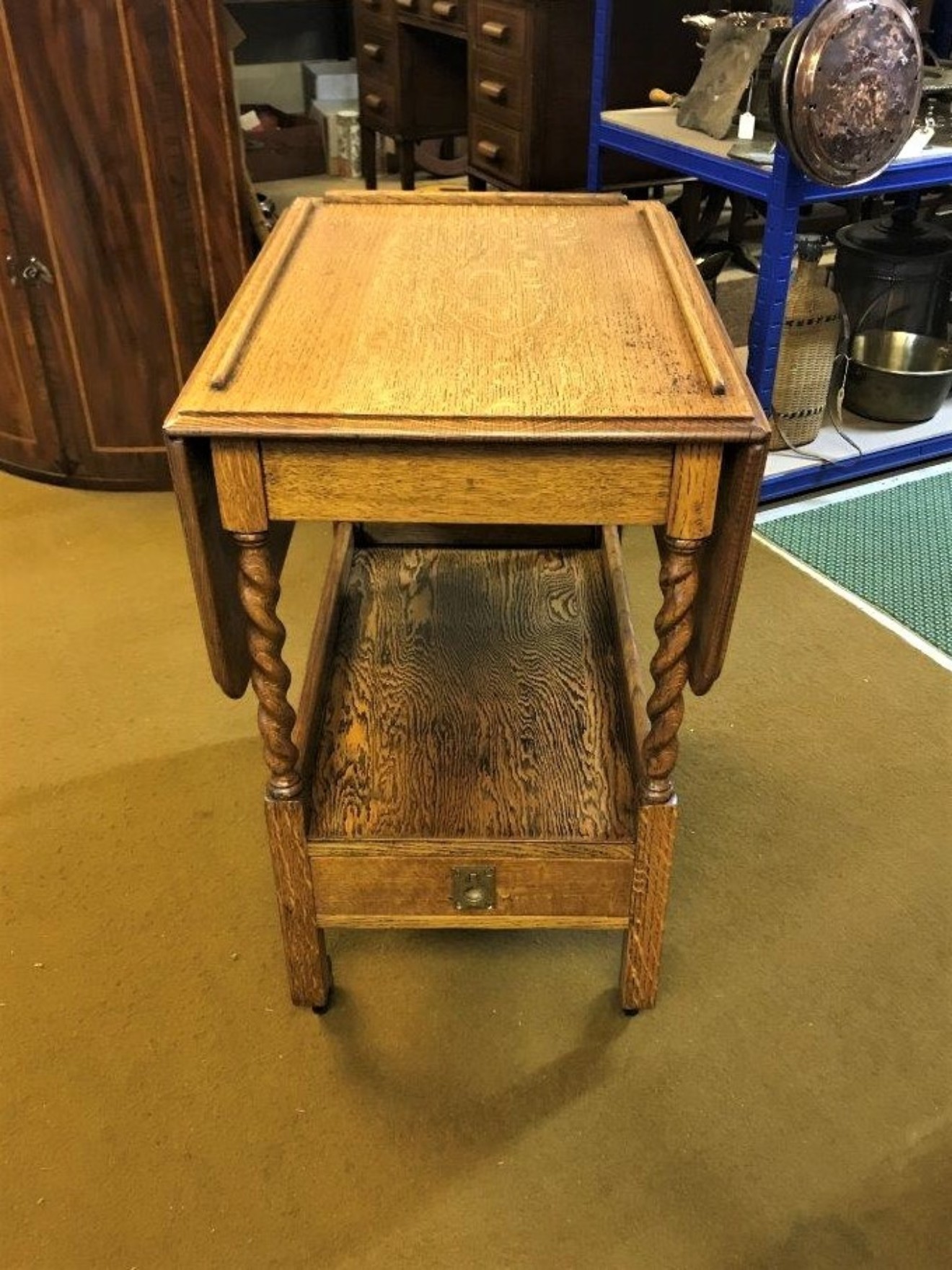 Vintage Oak Drop Leaf Hostess Trolley / Table with Cutlery Drawer