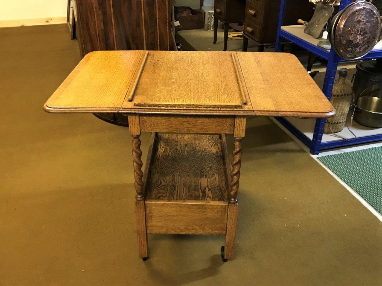 Vintage Oak Drop Leaf Hostess Trolley / Table with Cutlery Drawer