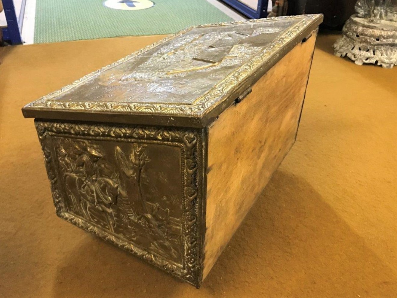 Antique Brass Repousse Coal Box