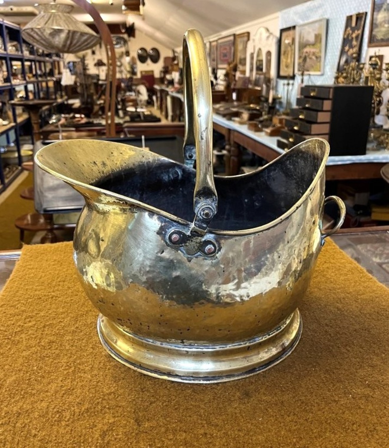 Vintage Hammered Brass Helmet Coal Scuttle