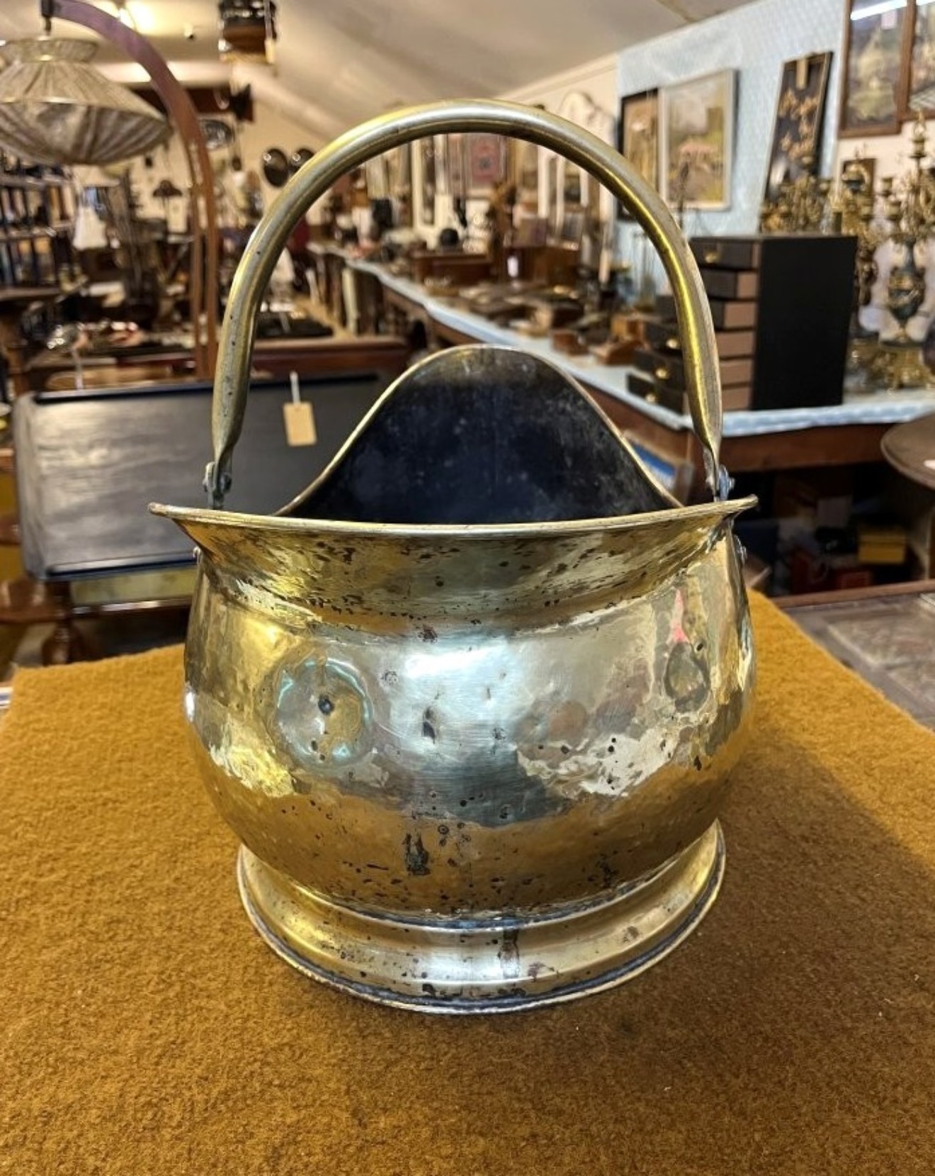 Vintage Hammered Brass Helmet Coal Scuttle