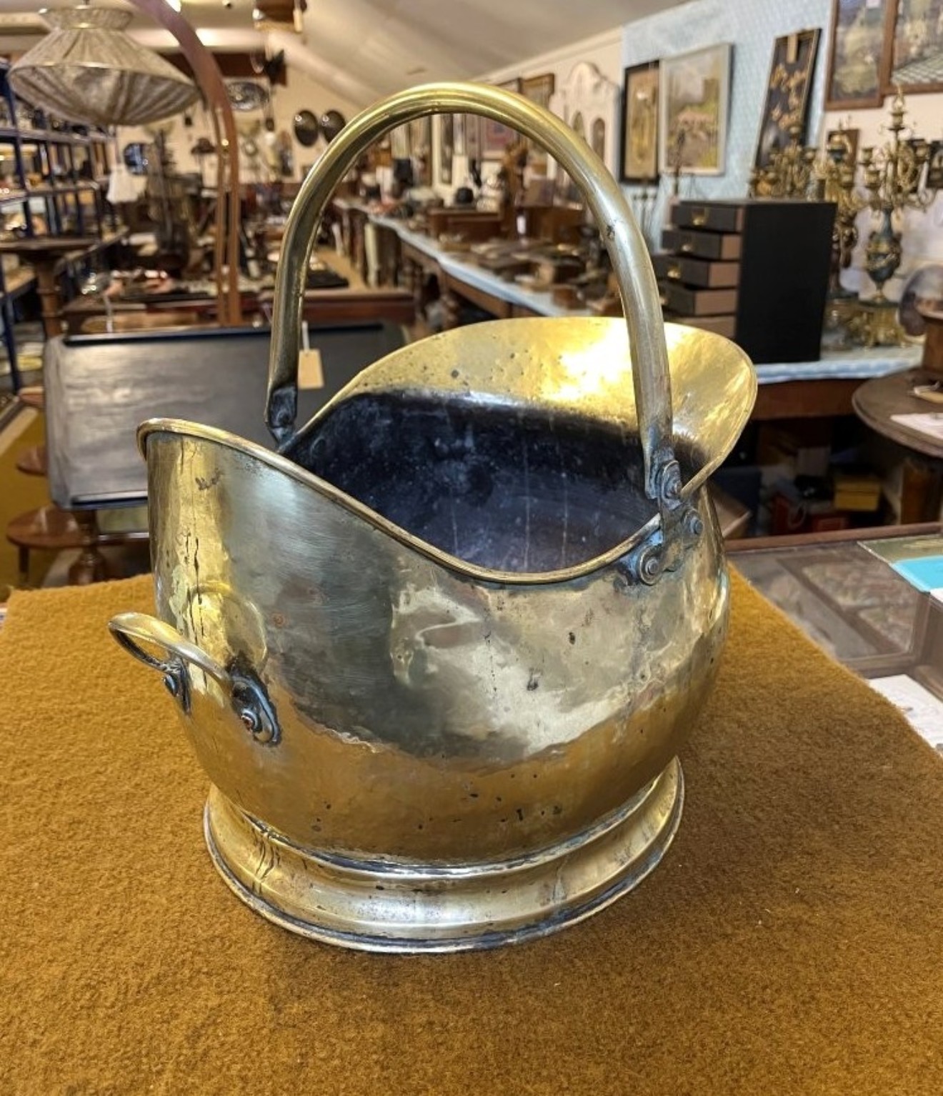 Vintage Hammered Brass Helmet Coal Scuttle