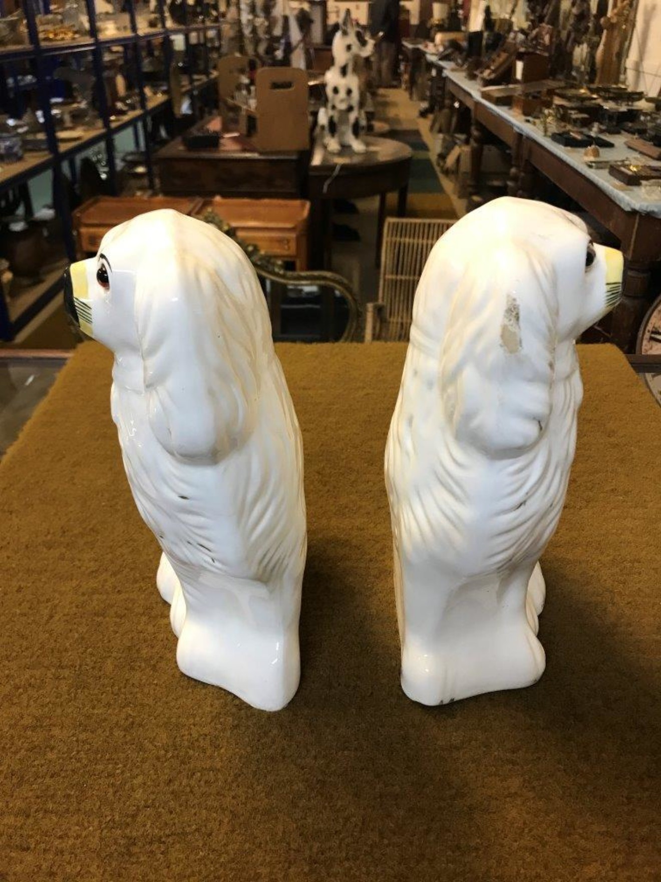 Antique Pair of Staffordshire Pottery Spaniels (Wally Dogs)