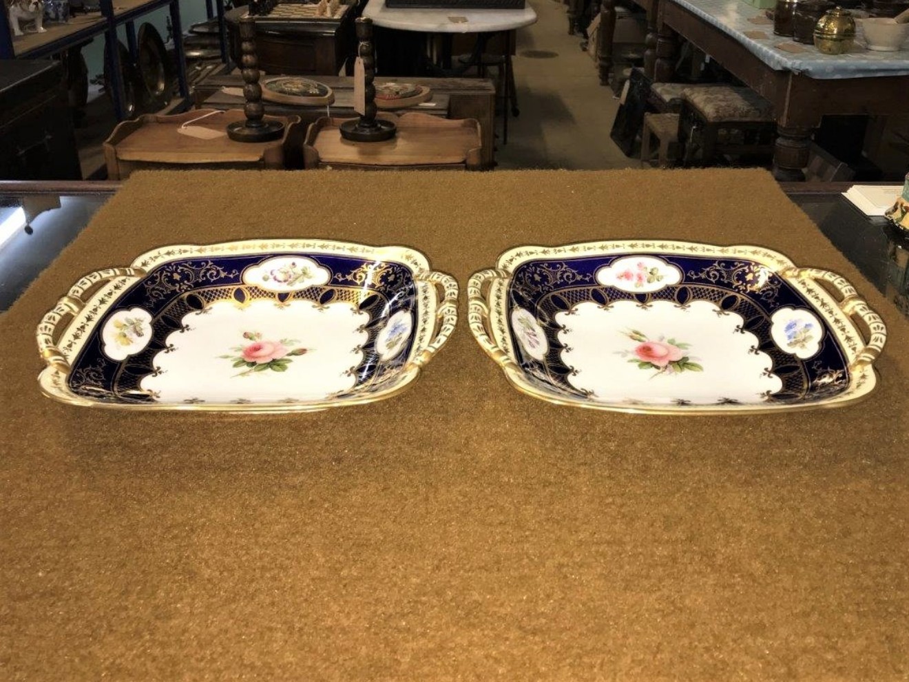 Pair of Coalport Blue Gilded Serving Trays